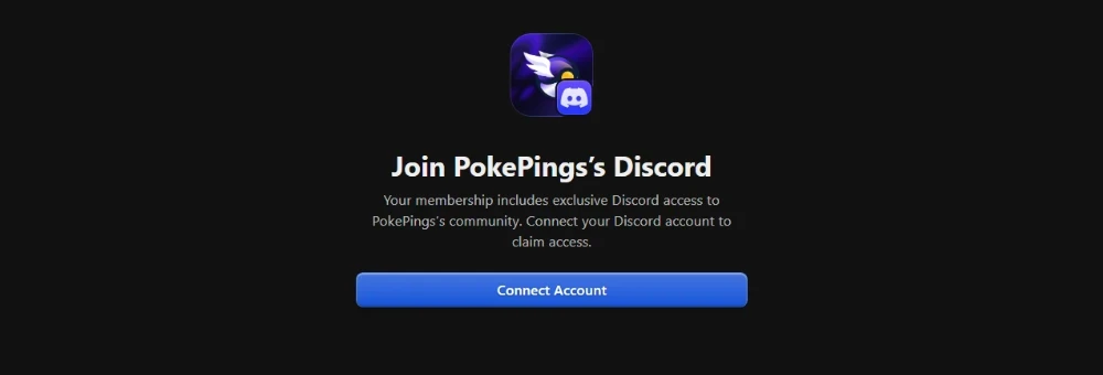 Whop page titled Join PokePings's Discord with a blue Connect Account button