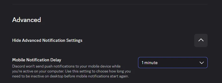 Mobile Notification Delay set to 1 minute