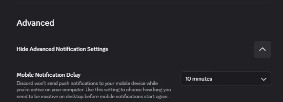 Mobile Notification Delay set to 10 minutes